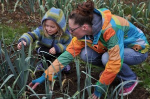 Khloe (Kris' Daughter) with Natalie checking out the Leeks at Pattison Farms